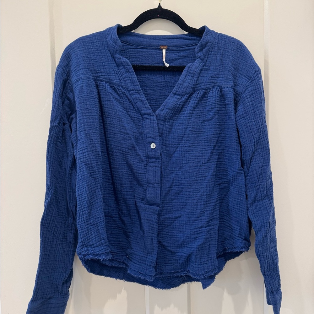 Free People Navy Button Down Shirt XS